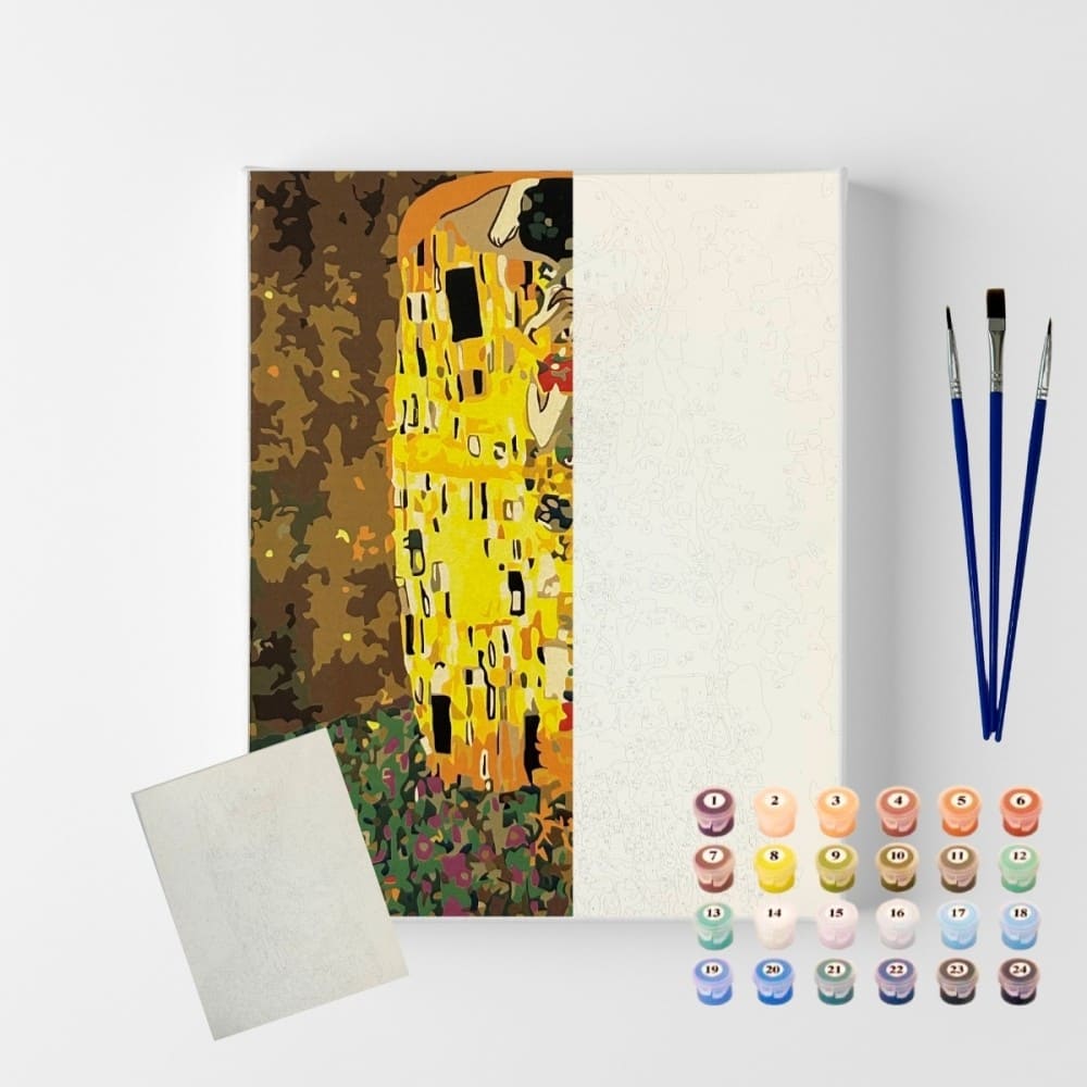 conjunto pintura numerada arte terapia 40x50cm o beijo